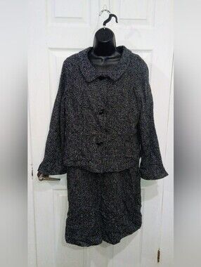 Classic Black & White Tweed Dress Suit
